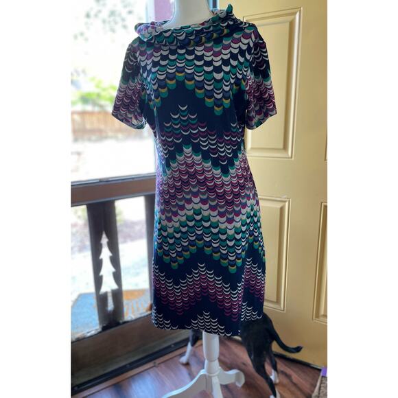 Womens Multicolor Short Sleeve Ribbed Dress with Cowl Neck Super Soft - Picture 3 of 6